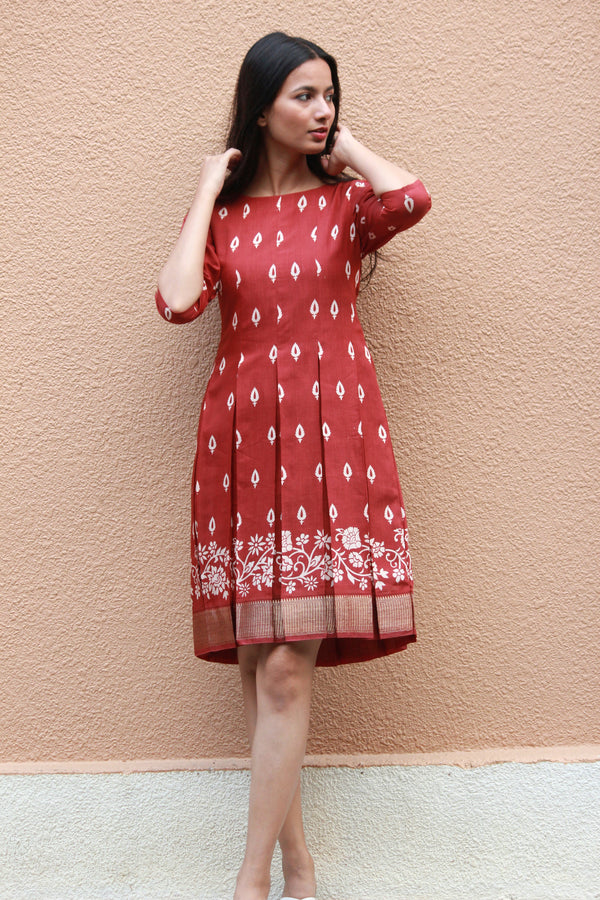 Pure Cotton Halter Neck Midi Dark Brown Dress Hand Block Printed |  Indiehaat – Indiehaat.com