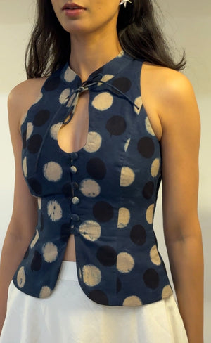 Indigo Polka Halter Top
