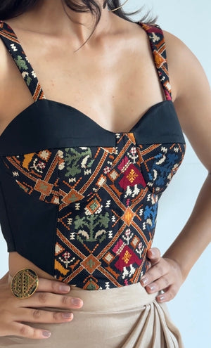 Black Patola Embroidered Bustier