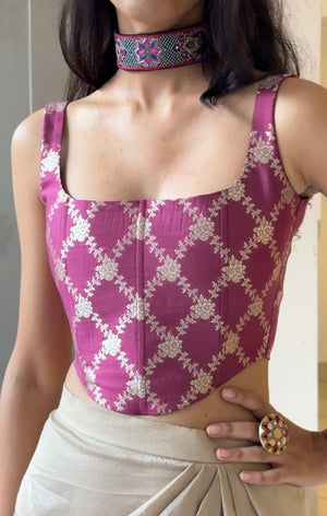Dark Mauve Banarasi Corset