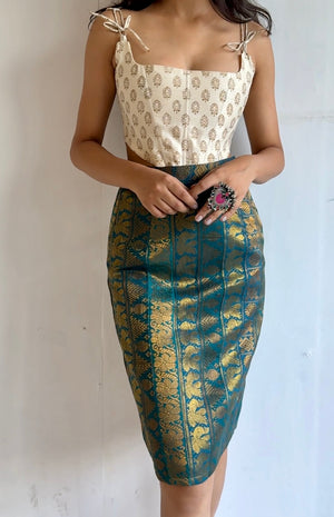 Teal And Gold Pencil Skirt