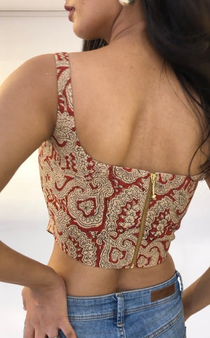 Red Kalamkari Cotton Corset