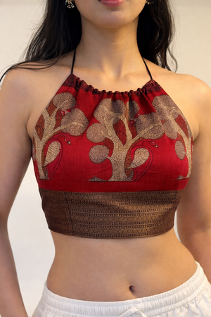 Red Bagh Halter Crop Top