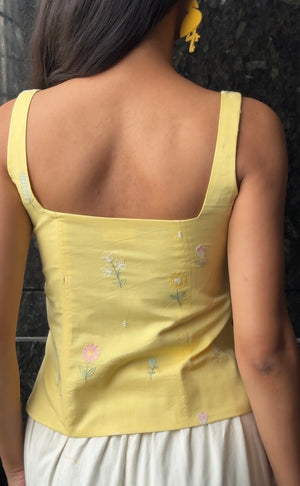 Butter Yellow Embroidered Corset Top