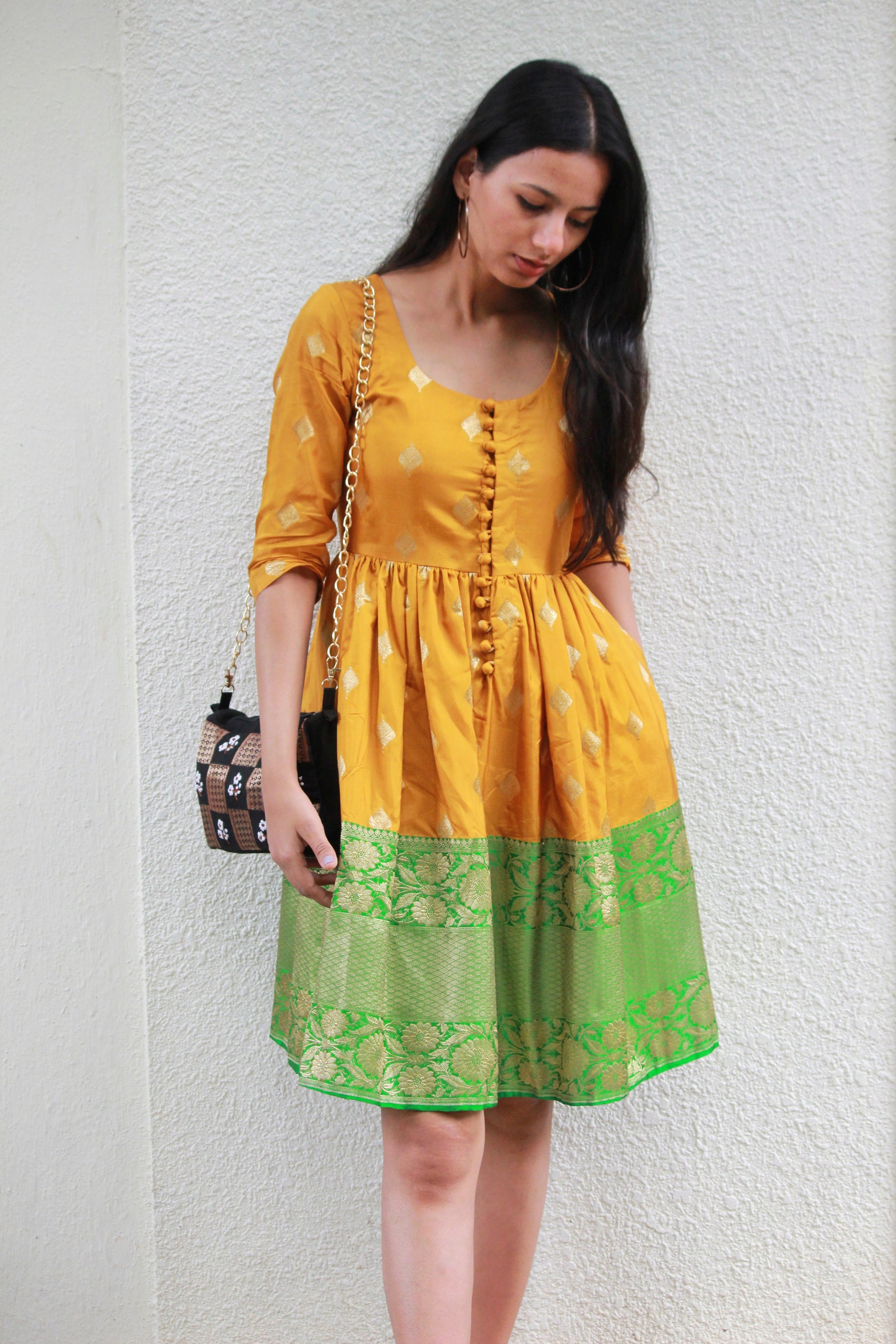 Mango Green Silk Saree Dress - Mogra Designs