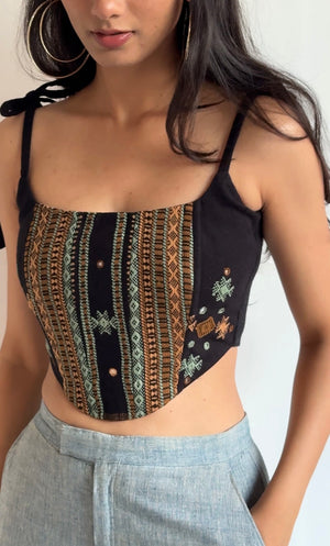 Black Handwoven Wool Corset