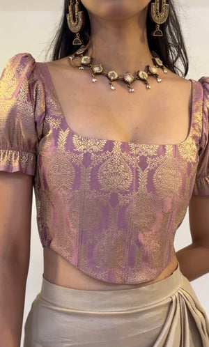 Dusty Pink Brocade Corset With Sleeves