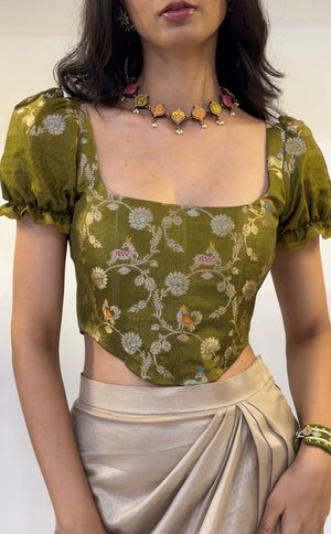 Mehendi Floral Corset With Sleeves