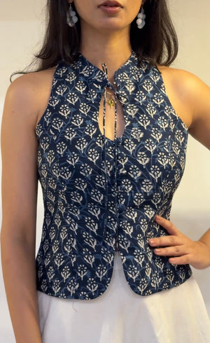 Indigo Floral Halter Top