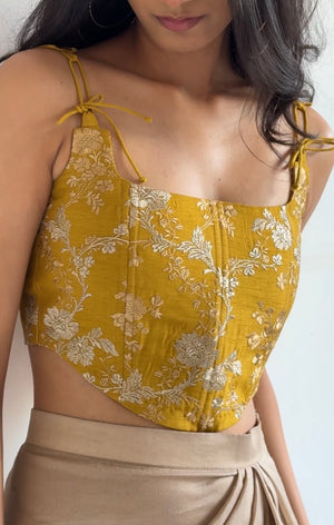 Sunflower Embroidered Silk Corset