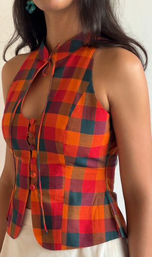 Ginger Madras Check Halter Top