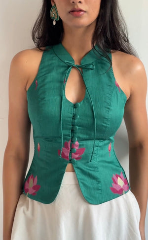 Teal Green Lotus Halter Top