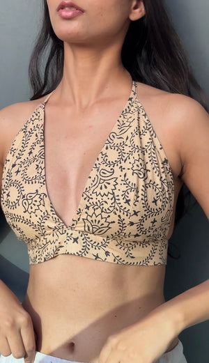 Cream And Black Floral Bralette By Blue Gulmohar