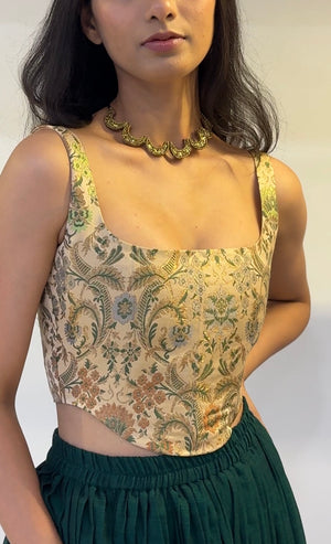 Beige Floral Brocade Corset