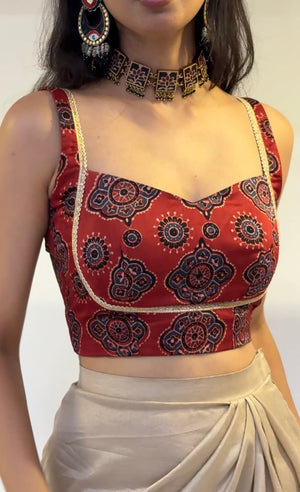 Maroon Ajrakh Backless Blouse