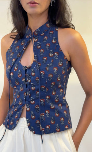 Cherry Blue Halter Top