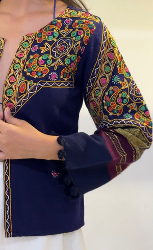 Blue Tribal Hand Embroidered Wool Jacket
