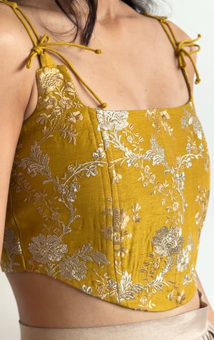 Sunflower Embroidered Silk Corset