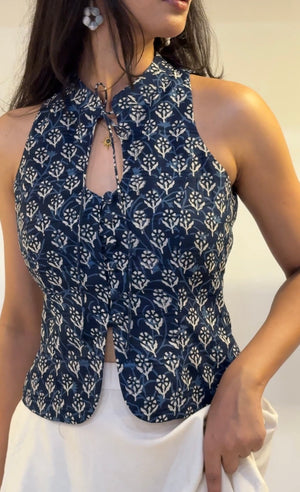 Indigo Floral Halter Top