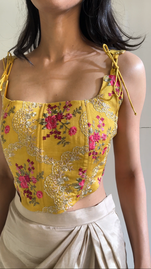 Marigold Embroidered Silk Chanderi Corset