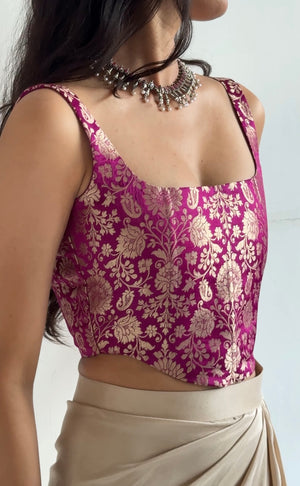 Purple Banarasi Brocade Corset