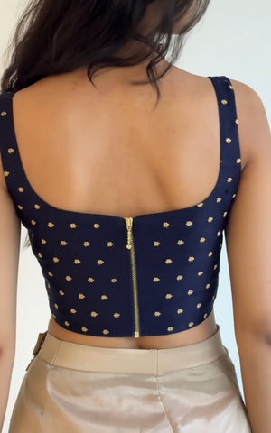 Navy Blue Embroidered Corset