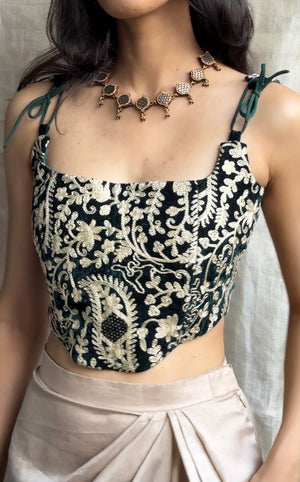 Emerald Velvet Kashida Corset