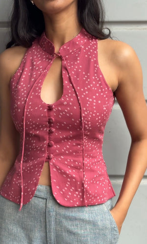 Mauve Dot Halter Top