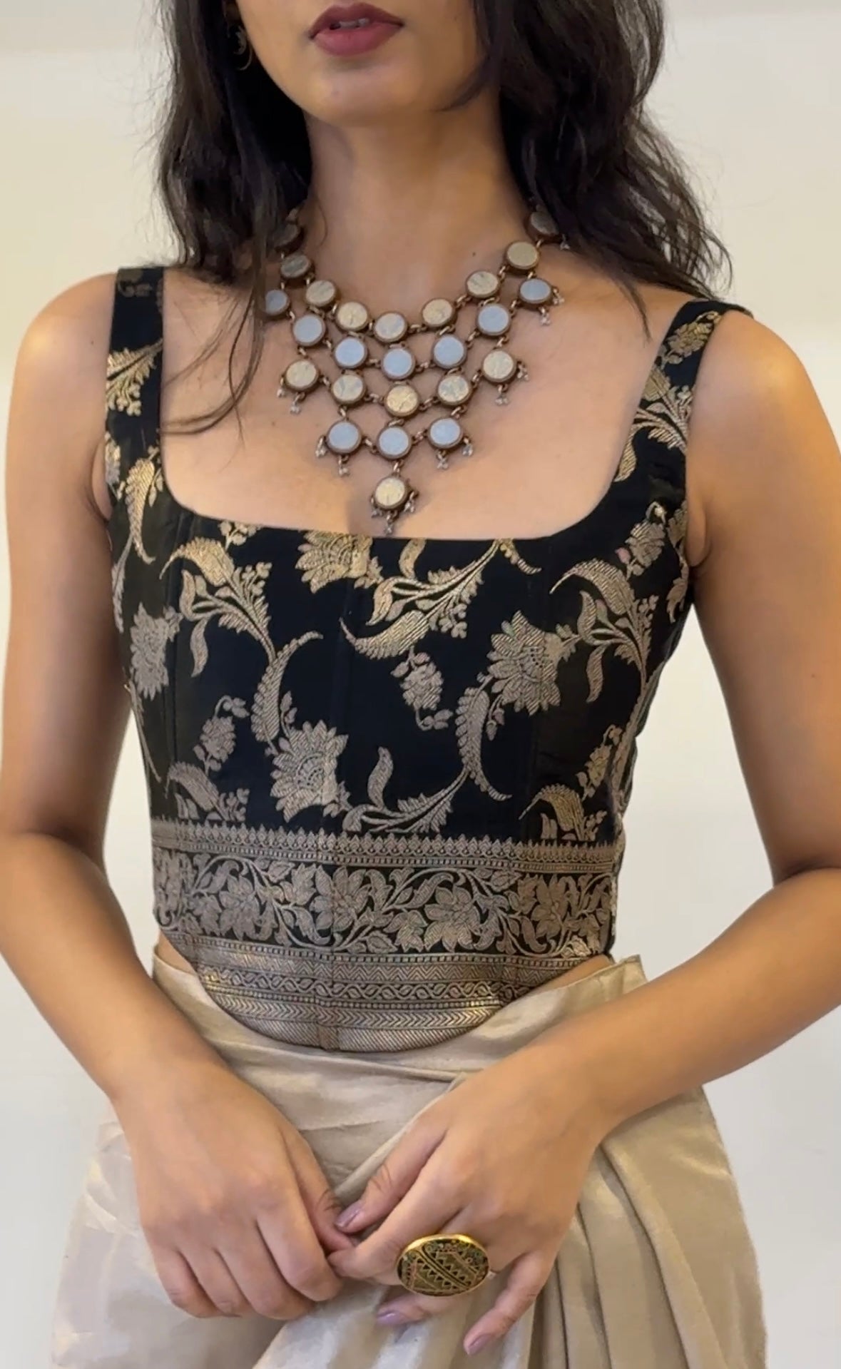 Black Banarasi Corset - Mogra Designs Black Banarasi Corset - Mogra Designs