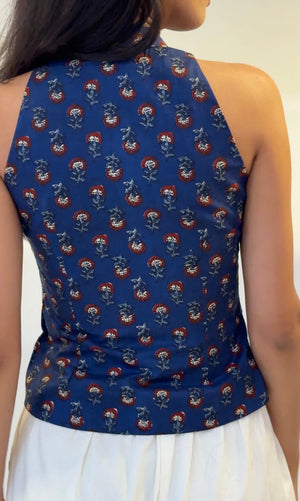 Cherry Blue Halter Top