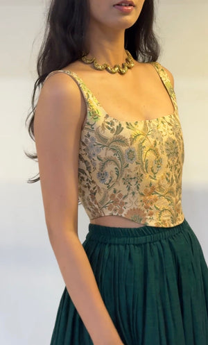 Beige Floral Brocade Corset