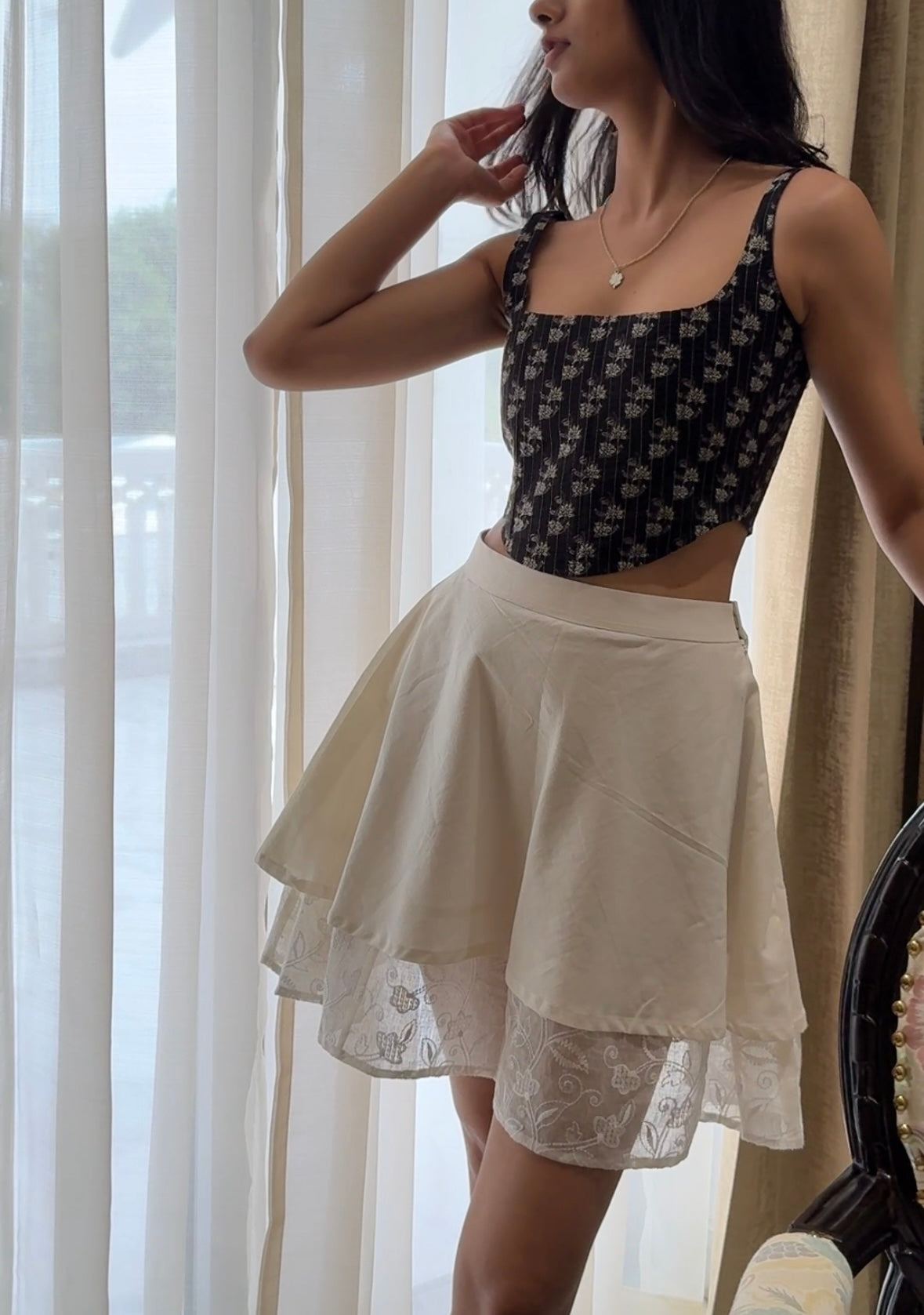White Layered Mini Skirt - Mogra Designs