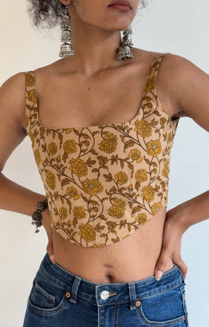 Mustard Peony Cotton Corset