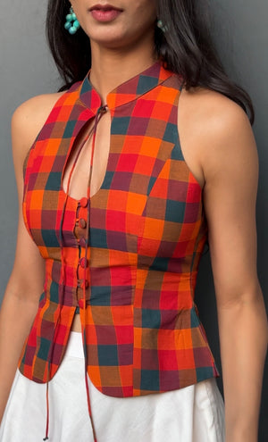 Ginger Madras Check Halter Top