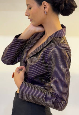 Purple Brocade Silk Cropped Blazer