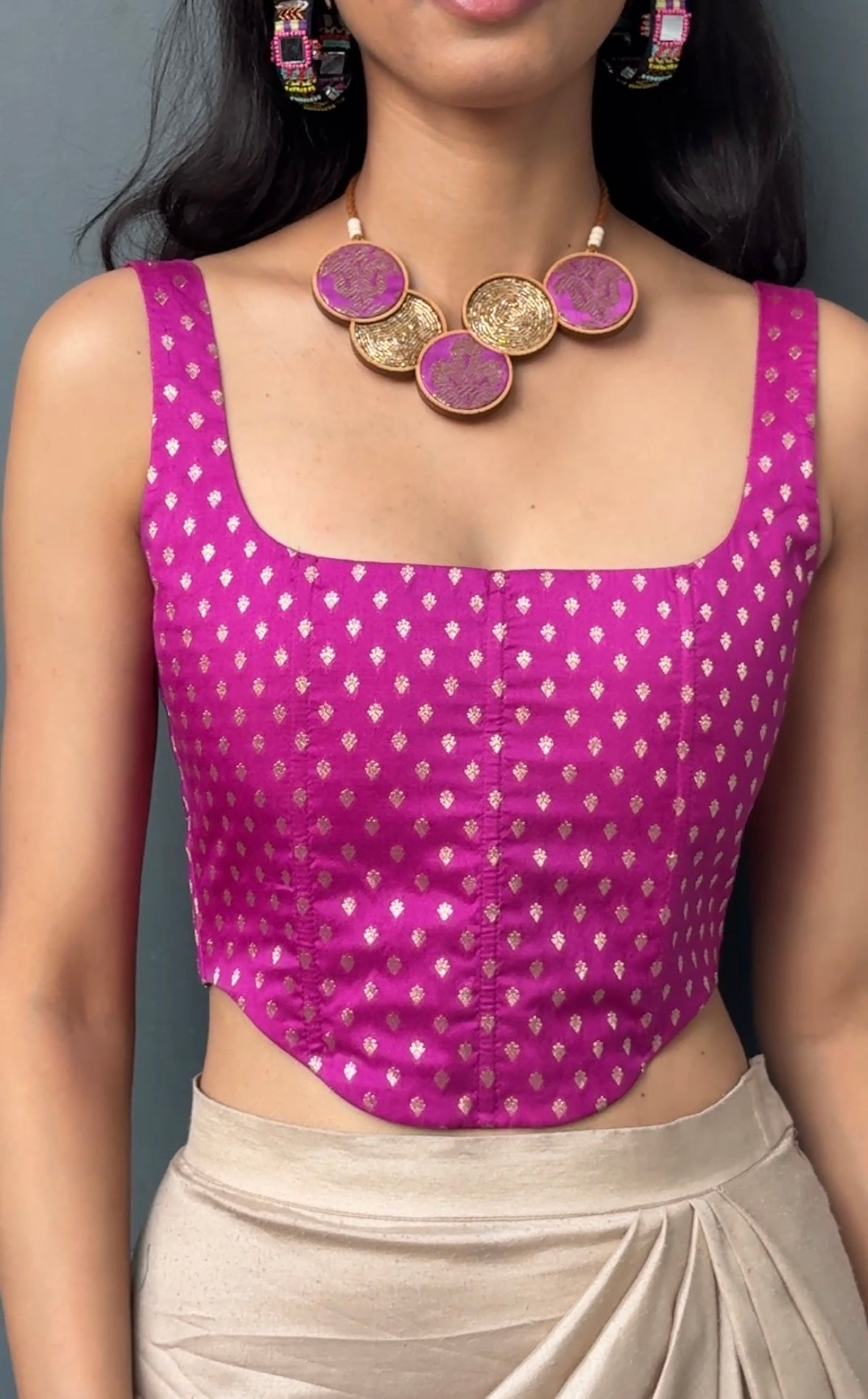 Magenta Gold Silk Corset