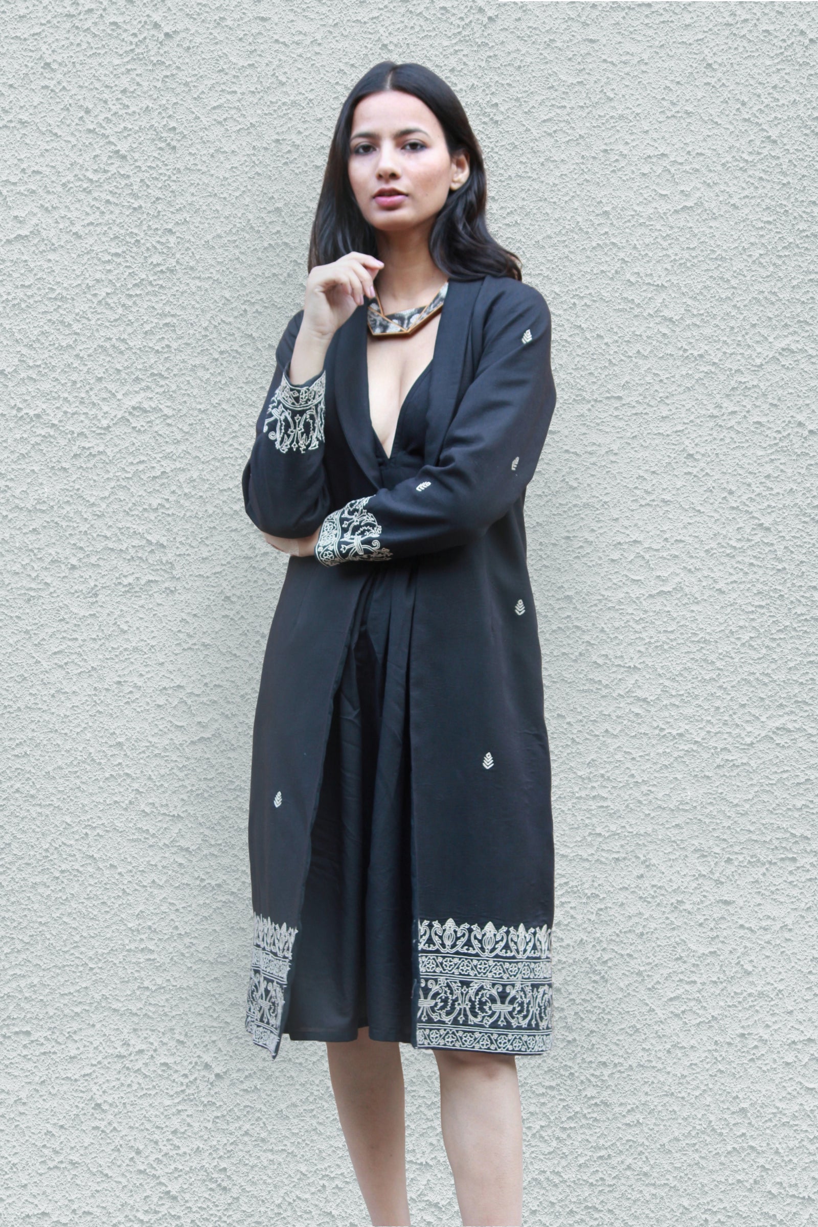 Ebony Hand Embroidered Overcoat
