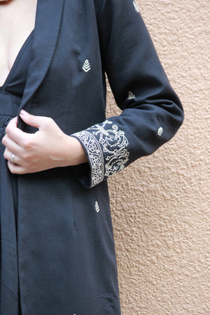 Ebony Hand Embroidered Overcoat