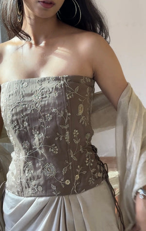 Saanjh Organza Embroidered Strapless Corset