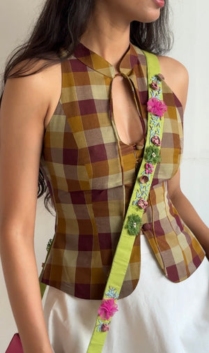 Melody Madras Check Halter Top