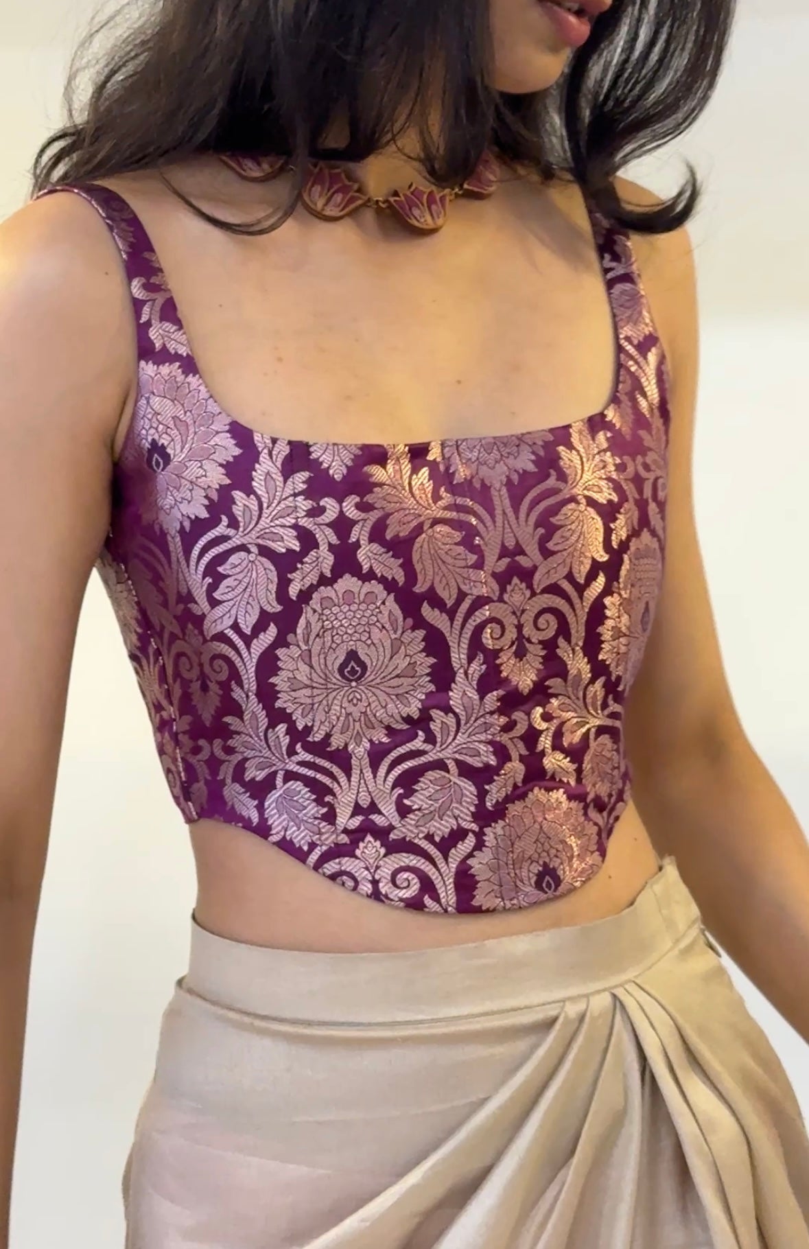 Berry Silver Brocade Corset