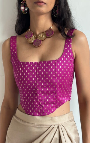 Magenta Gold Silk Corset