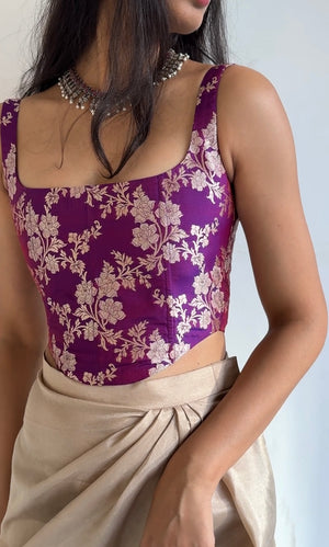 Purple Banarasi Brocade Corset