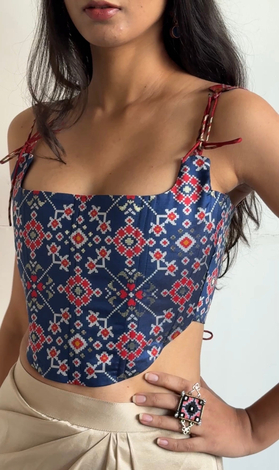 Blue Red Patola Corset