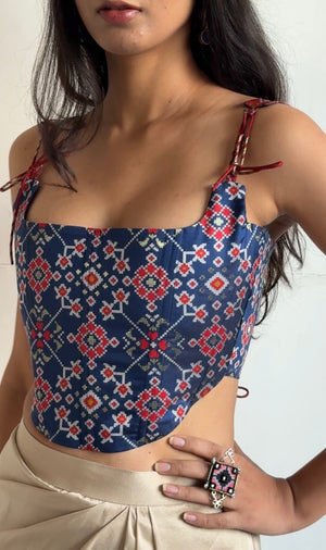Blue Red Patola Corset
