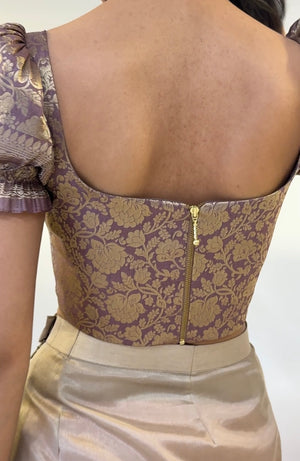 RoseGold Brocade Corset With Sleeves