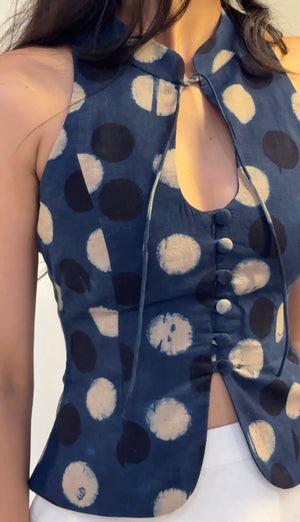 Indigo Polka Halter Top