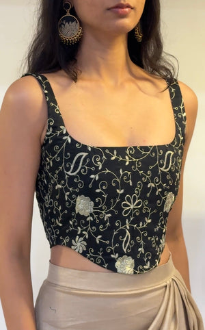 Black Floral Embroidered Corset