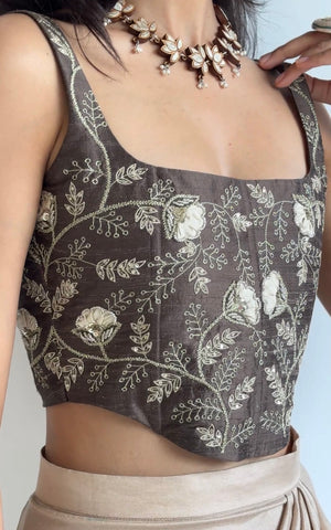 Sienna Hand Embroidered Raw Silk Corset