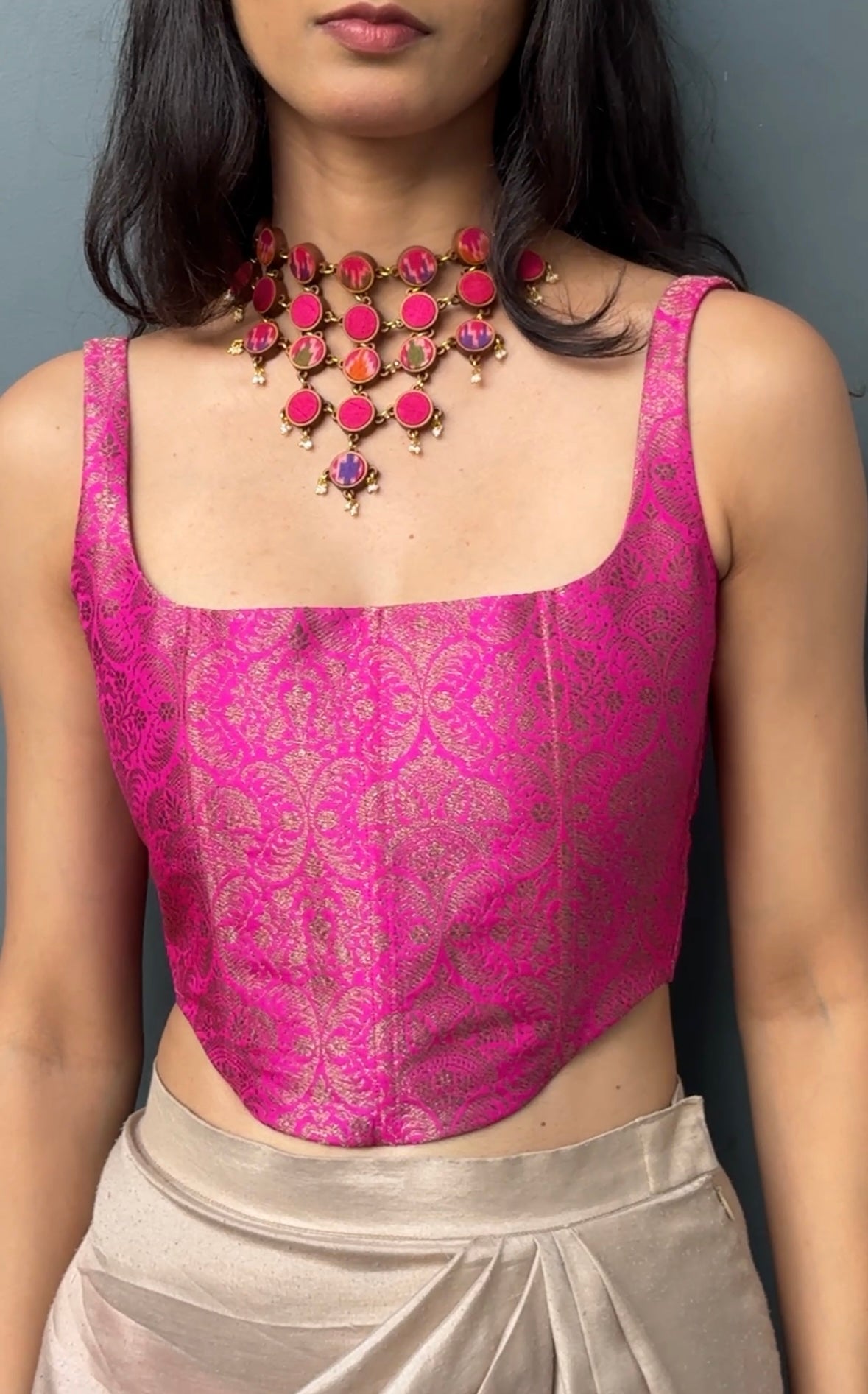 Pink Floral Brocade Corset